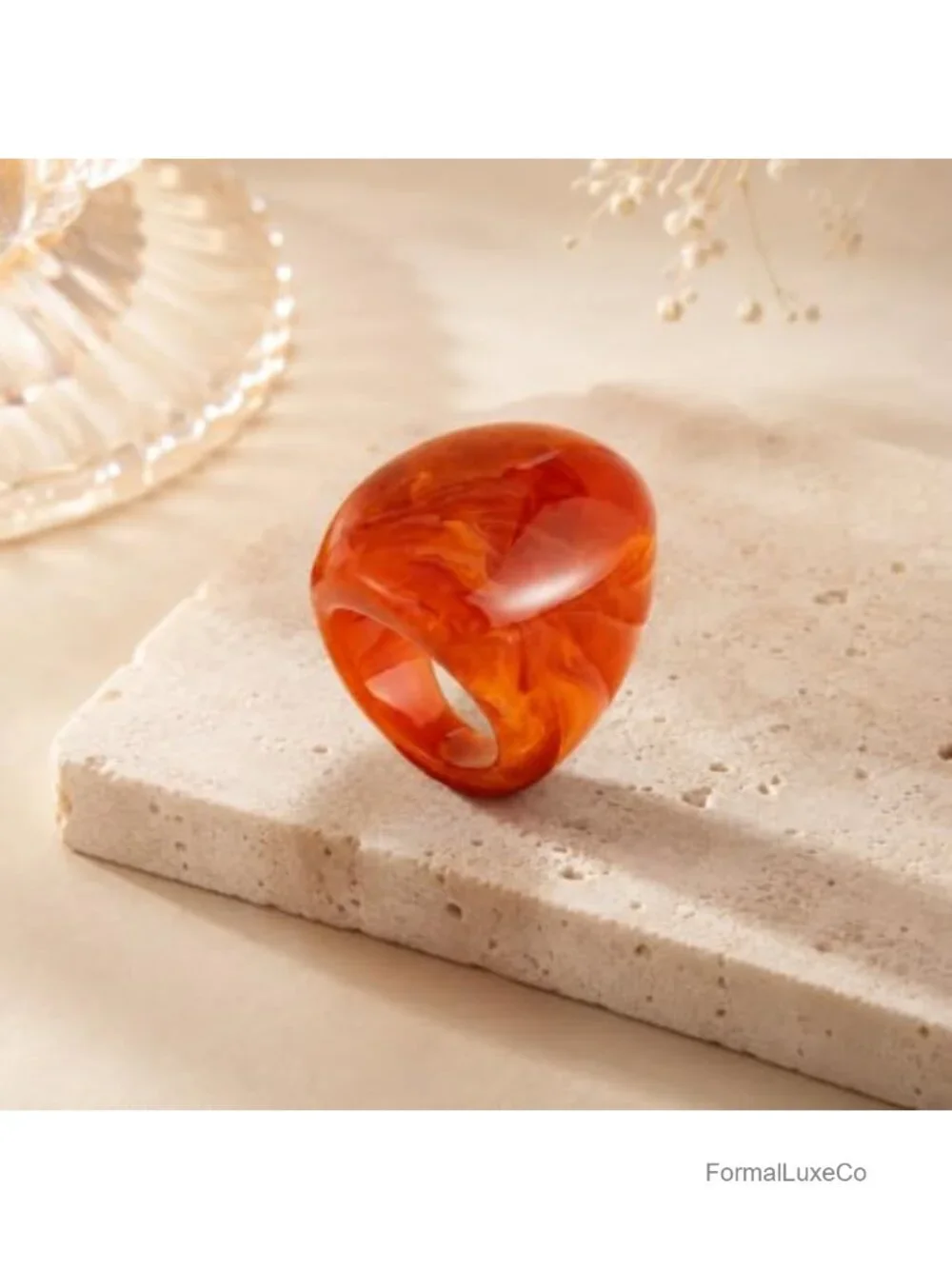 Chunky Dome Resin Statement Ring, Acrylic Wide Band Cocktail Jewelry